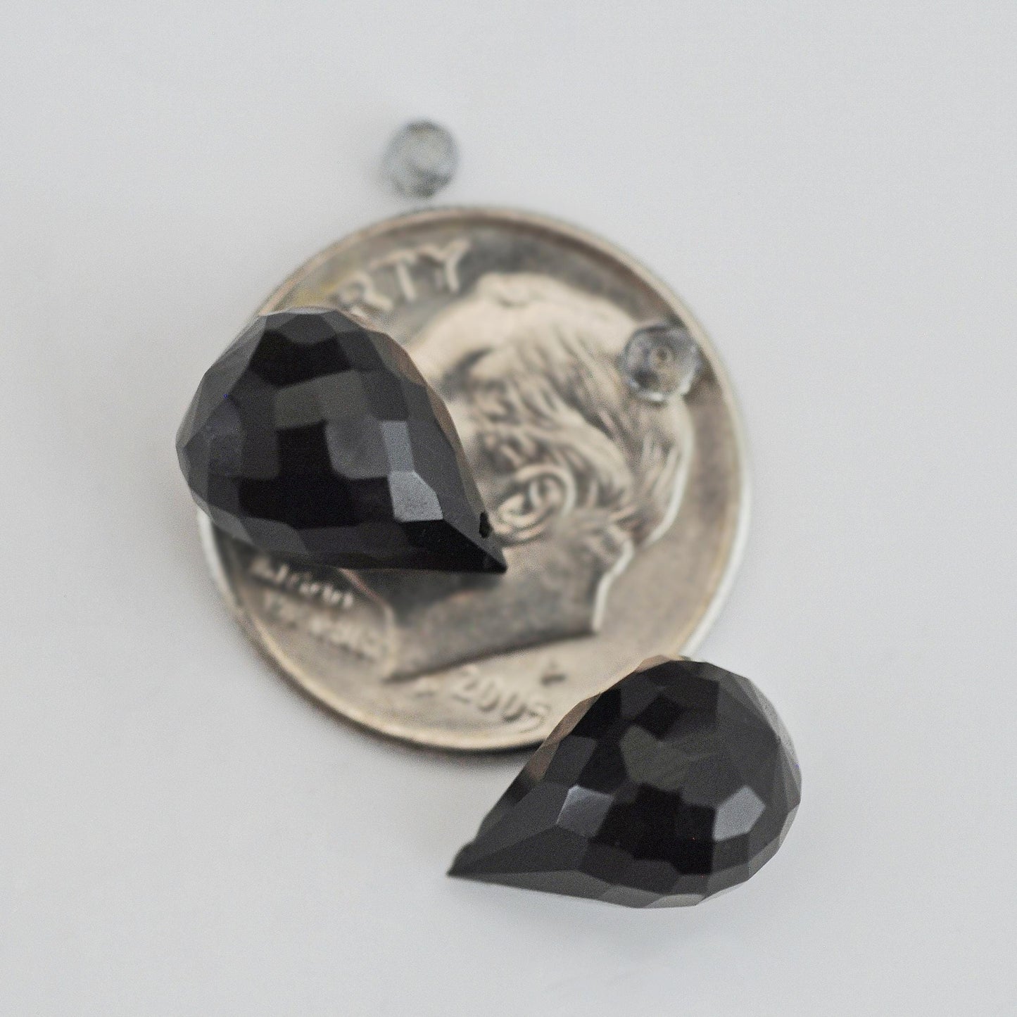 D103a - Onyx Gemstone Earring Pair, Onyx Faceted Gemstones, Tundra Sapphire Gemstones, Jewelry Making Supply. AAA Grade.