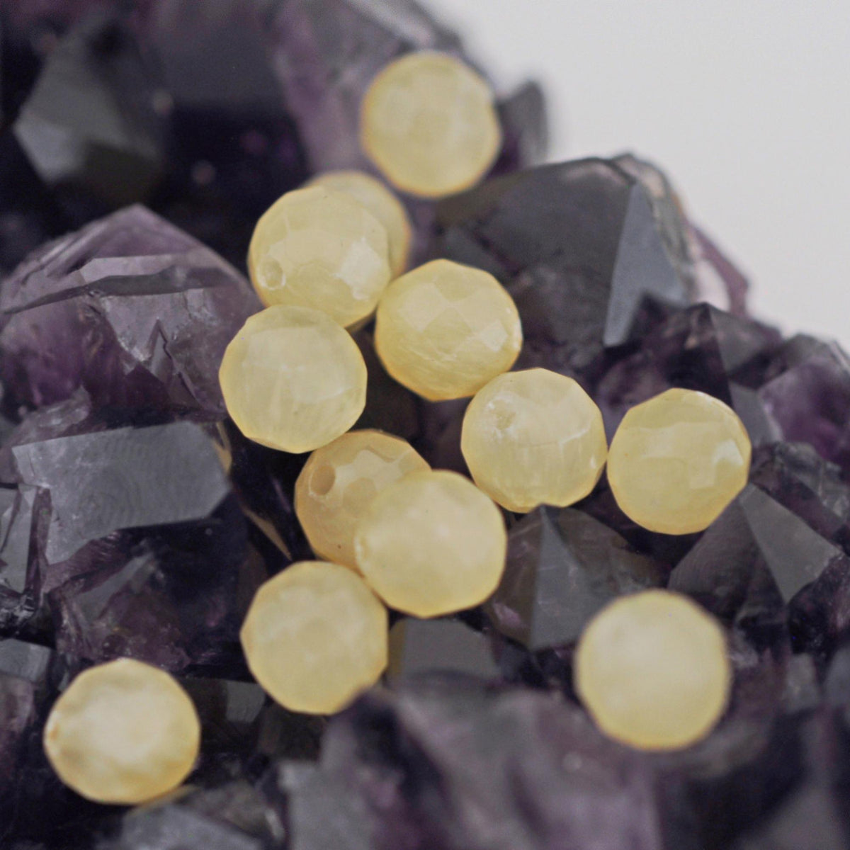 D112 -  Loose Yellow Jade 6mm Faceted Fully Drilled Beads for Jewelry Making or Beading.