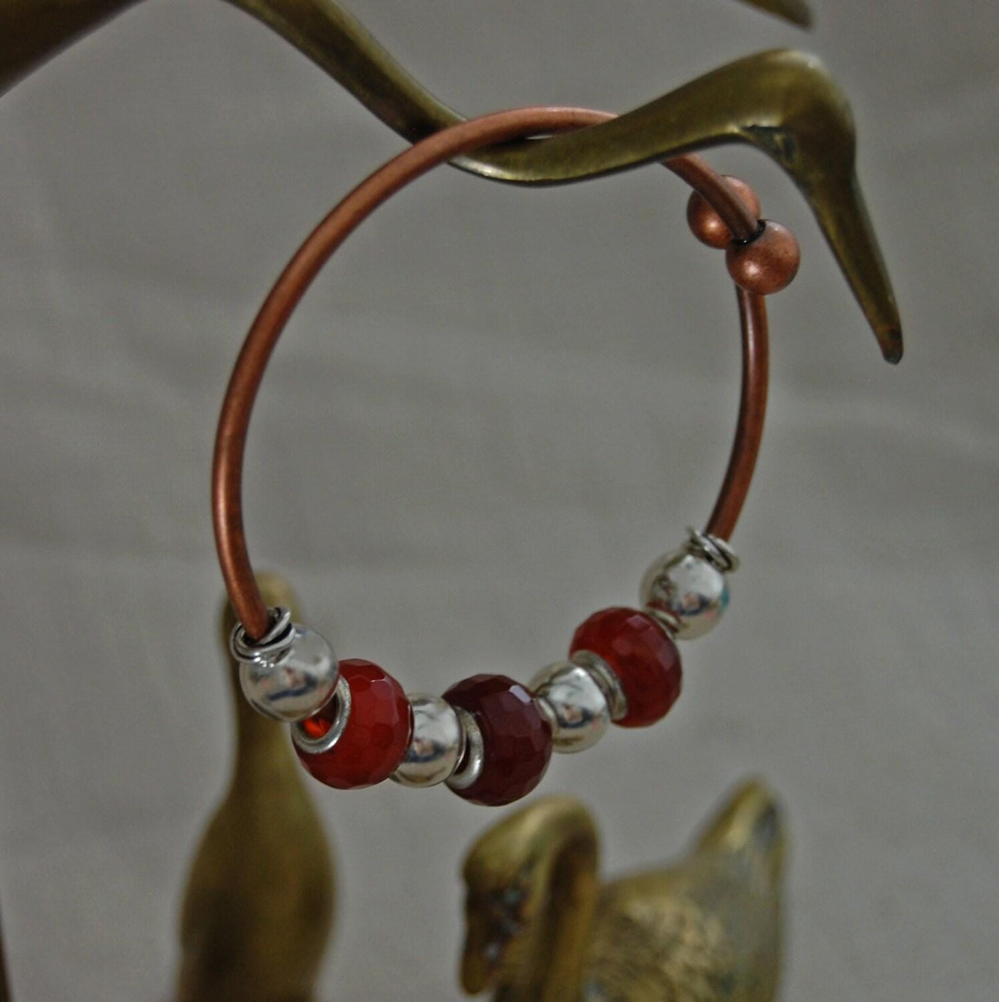 Lara - Copper Bracelet Features Carnelian Gemstone Beads With Sterling Silver Beads Set On a Solid Copper Cuff Bangle. Free Shipping US.