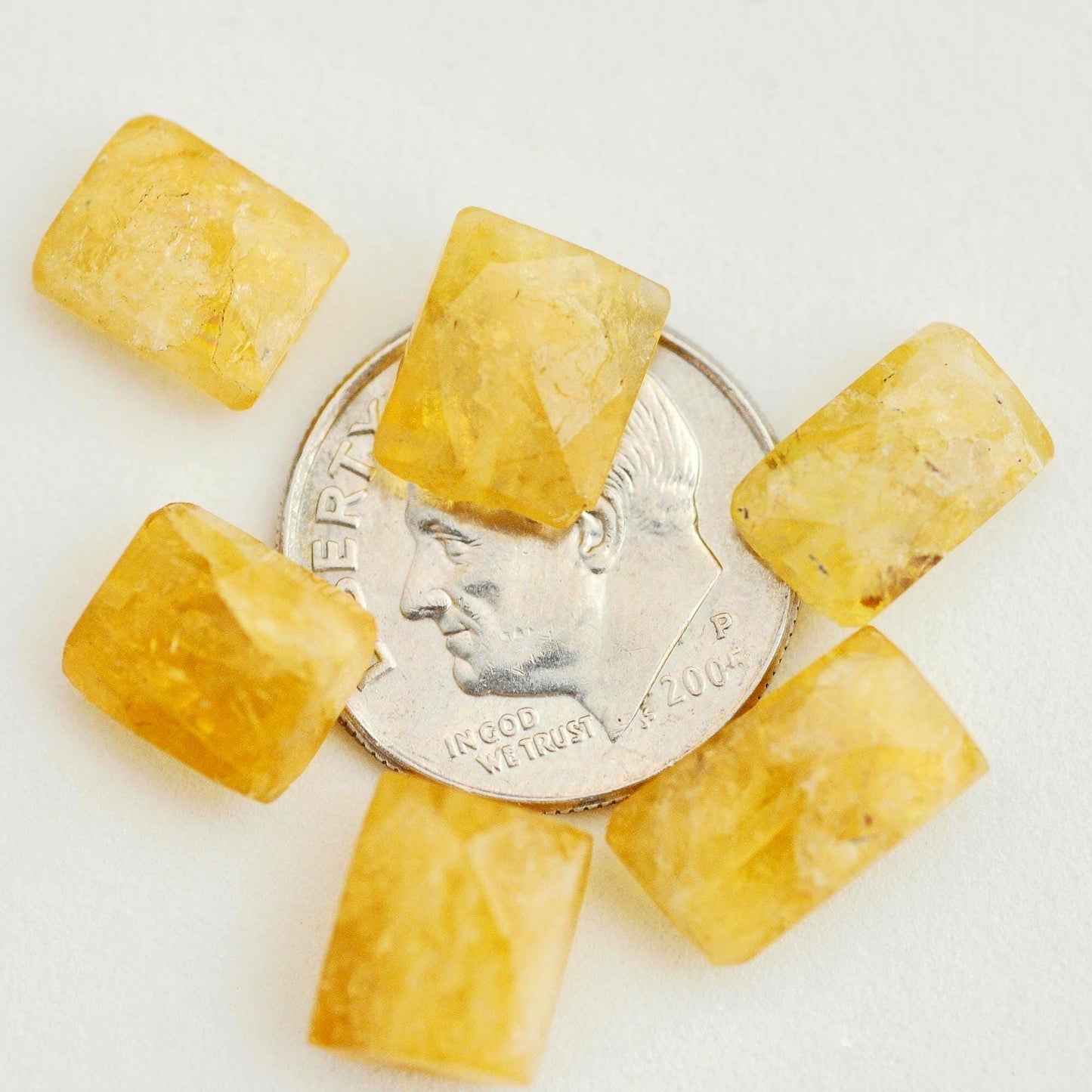 D118 - Loose Yellow Beryl or Heliodor Beads, Rectangular Aquamarine Gemstones.